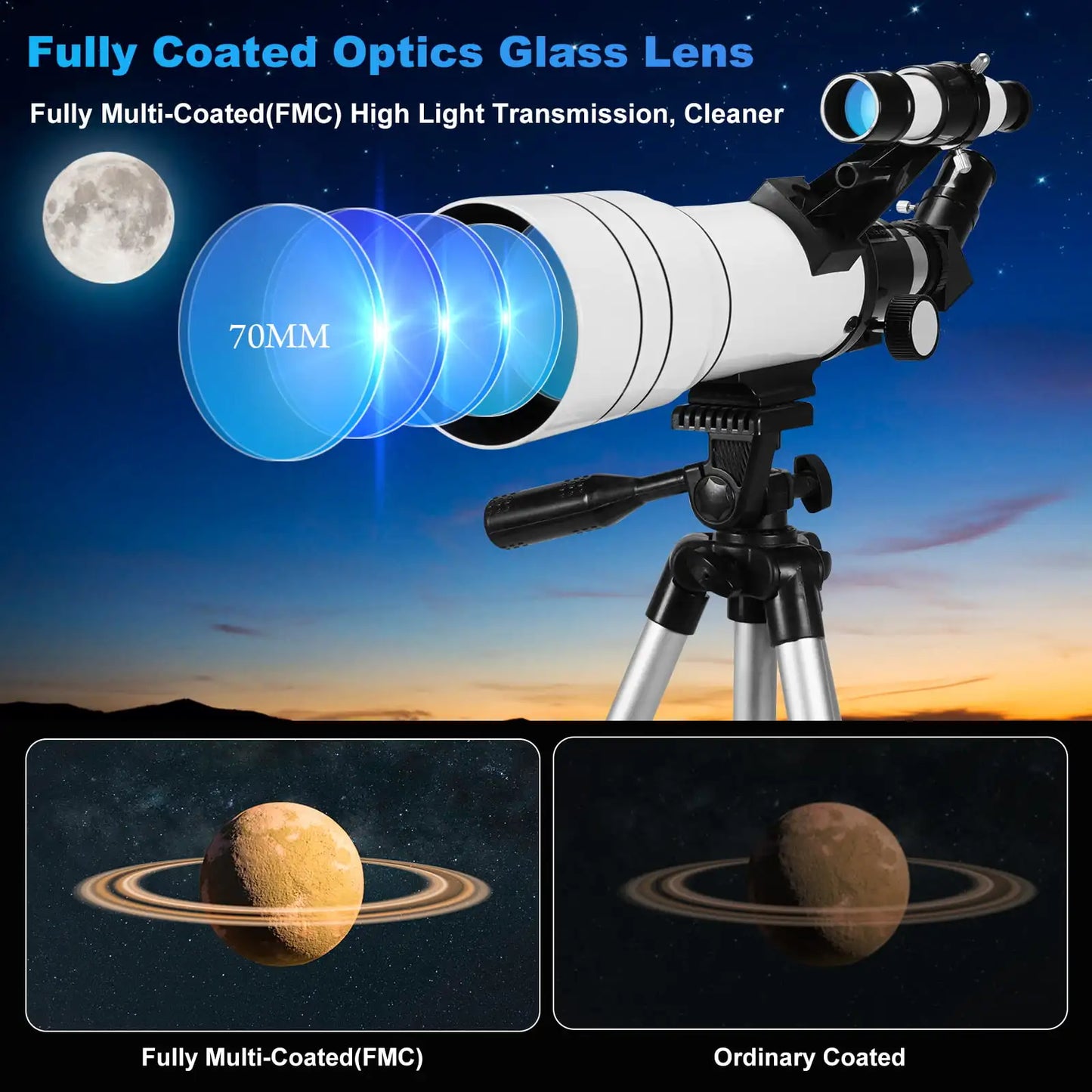 Telescópio para adultos e crianças principiantes em astronomia